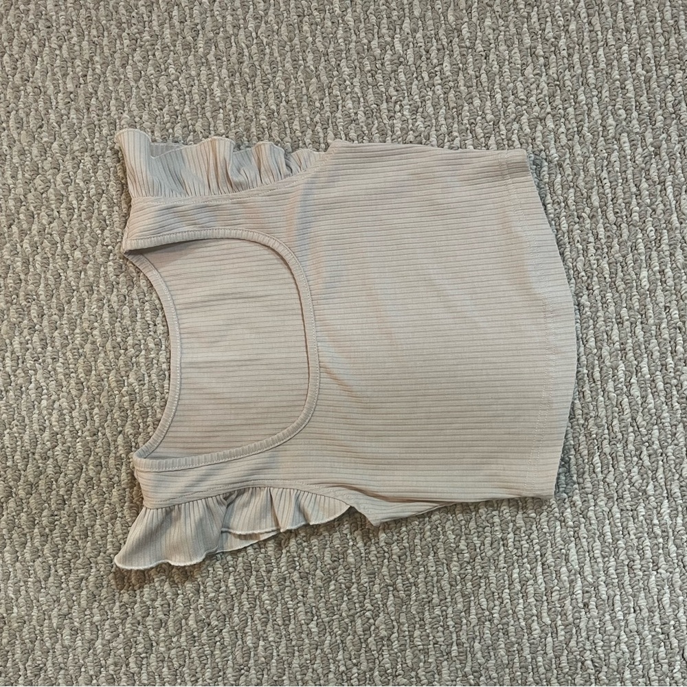 Ruffled Beige Sleeveless Top